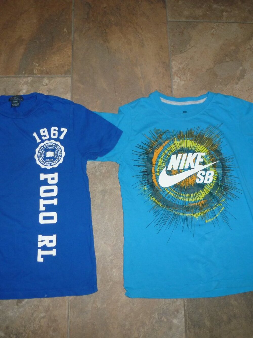 Lot 2 T-shirt Boy Youth Blue M 10-12=POLO RALPH LAUREN Madison + Nike Swirl SB